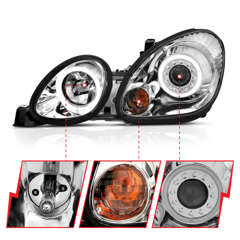 ANZO 1998-2005 Lexus Gs300 Projector Headlights w/ Halo Chrome 121143