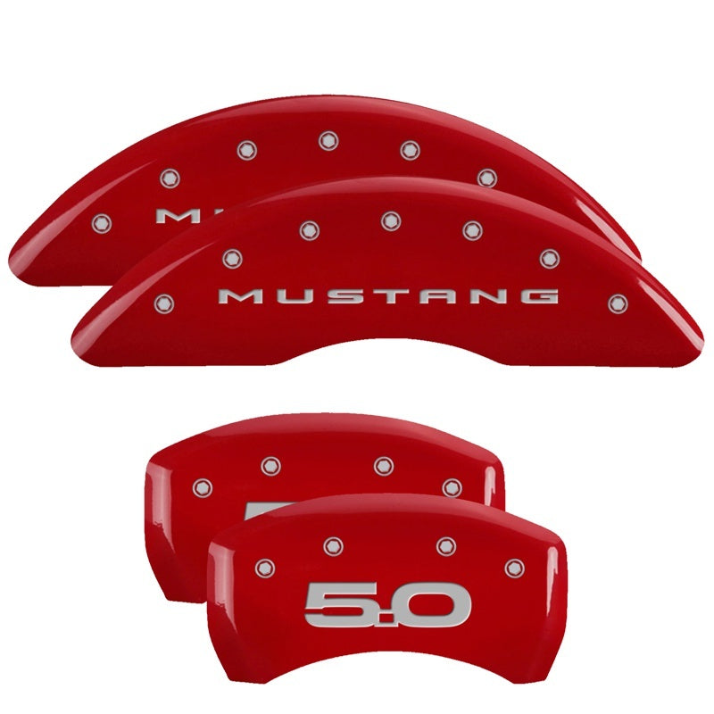 MGP 4 Caliper Covers Engraved Front 2015/Mustang Engraved Rear 2015/50 Red finish silver ch 10201SM52RD