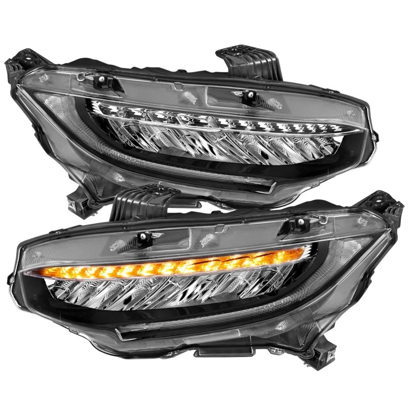 ANZO 16-17 Honda Civic Projector Headlights Plank Style Black w/Amber/Sequential Turn Signal 121527