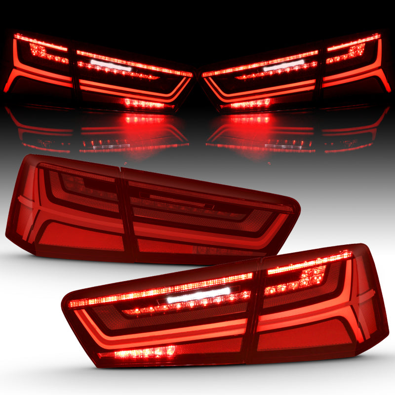ANZO 2012-2018 Audi A6 LED Taillight Black Housing Red/Clear Lens 4 pcs (Sequential Signal) 321353