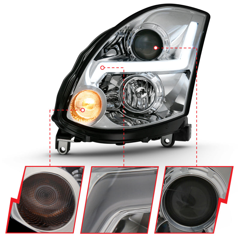ANZO 2003-2007 Infiniti G35 Projector Headlight Plank Style Black (HID Compatible, No HID Kit ) 121557
