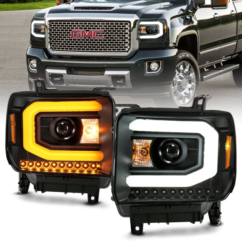 ANZO GMC SIERRA 1500 14-15 2500H/15-19 Projector Headlight Plank Style Black w/ Switchback (Halogen) 111487