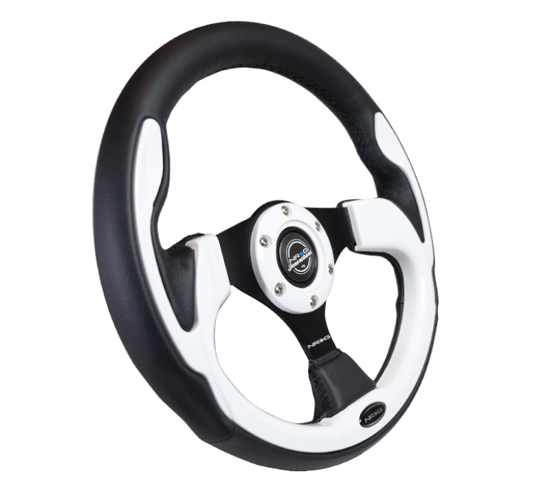 NRG Reinforced Steering Wheel (320mm) Blk w/White Trim & 4mm 3-Spoke RST-001WT