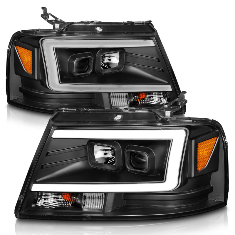 ANZO 2004-2008 Ford F-150 Projector Headlights w/ Light Bar Black Housing 111541