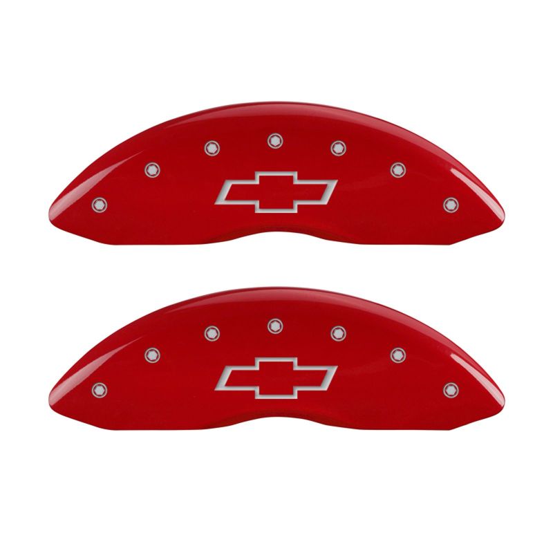 MGP 4 Caliper Covers Engraved Front & Rear Bowtie Red finish silver ch 14004SBOWRD