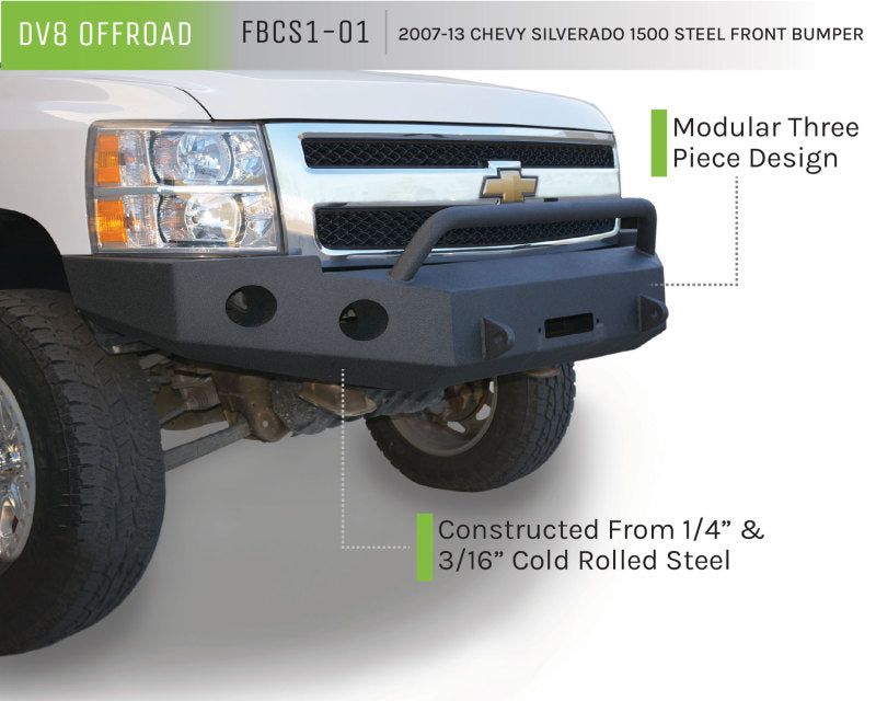 DV8 Offroad 07-13 Chevrolet Silverado 1500 Front Bumper - Black Powdercoat FBCS1-01