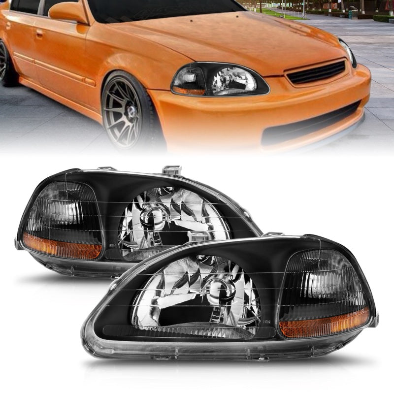 ANZO 1996-1998 Honda Civic Crystal Headlights Black 121067
