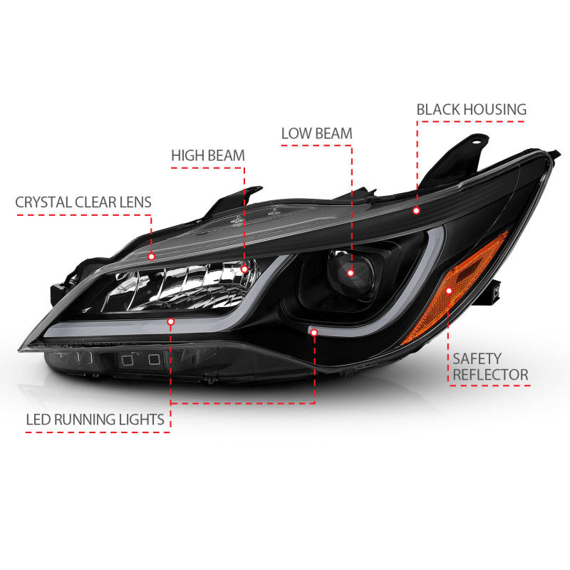 ANZO Projector Headlights With Plank Style Design Black w/Amber 15-16 Toyota Camry (4DR) 121518