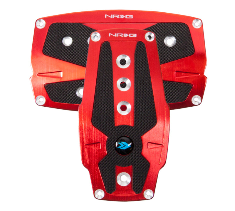 NRG Brushed Aluminum Sport Pedal A/T - Red w/Black Rubber Inserts PDL-250RD