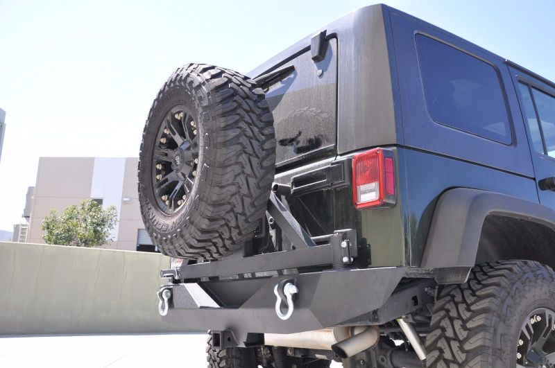 DV8 Offroad 07-18 Jeep Wrangler JK Rear Aluminum Bumper w/ Tire Carrier - Black RBSTTB-01