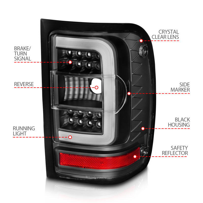 ANZO 2001-2011 Ford Ranger LED Tail Lights w/ Light Bar Black Housing Clear Lens 311390