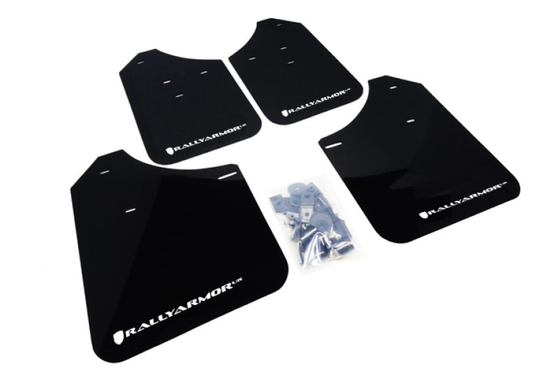 Rally Armor 02-07 Subaru WRX/STI/RS/2.5i (Wagons Req. Mod.) Black UR Mud Flap w/ White Logo MF1-UR-BLK/WH