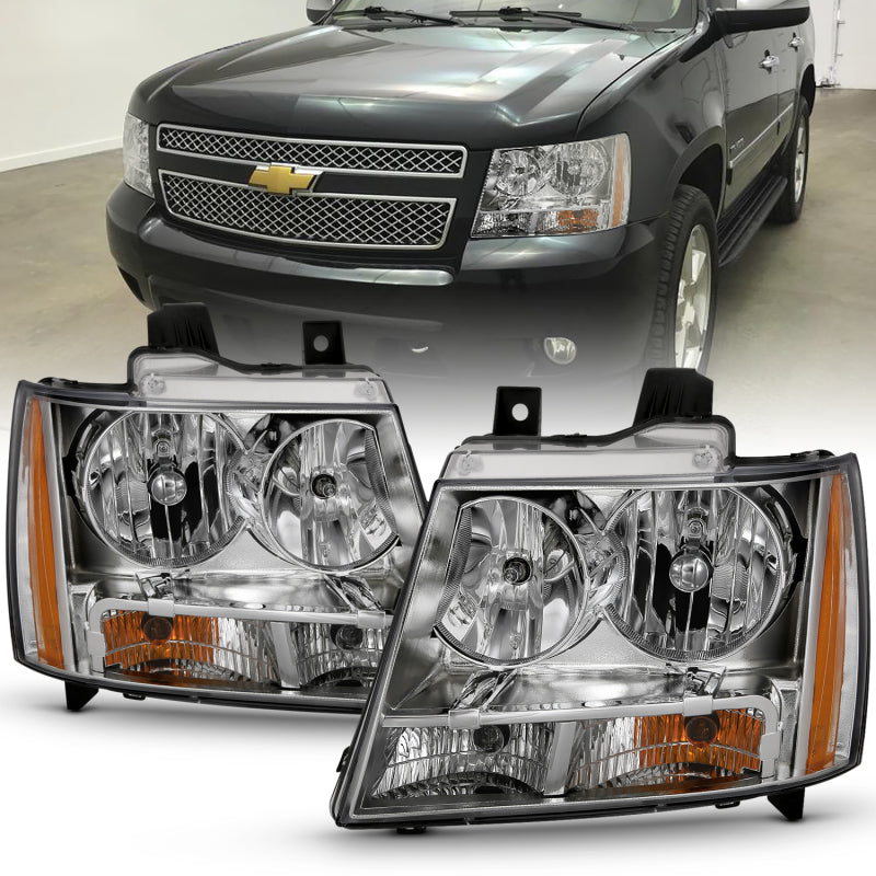 ANZO 2007-2014 Chevy TahOE Crystal Headlight Chrome Amber(OE) 111475