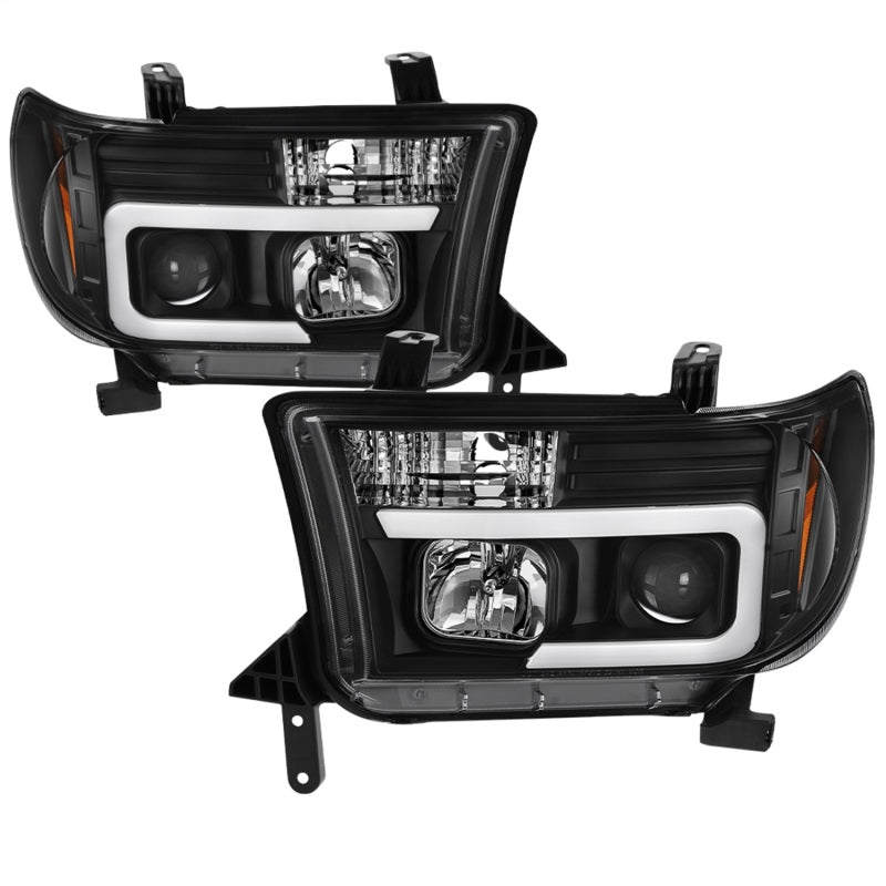 Spyder 08-13 Toyota Sequoia Projector Headlights - Light Bar DRL - Black PRO-YD-TTU07V2-LB-BK 5085344