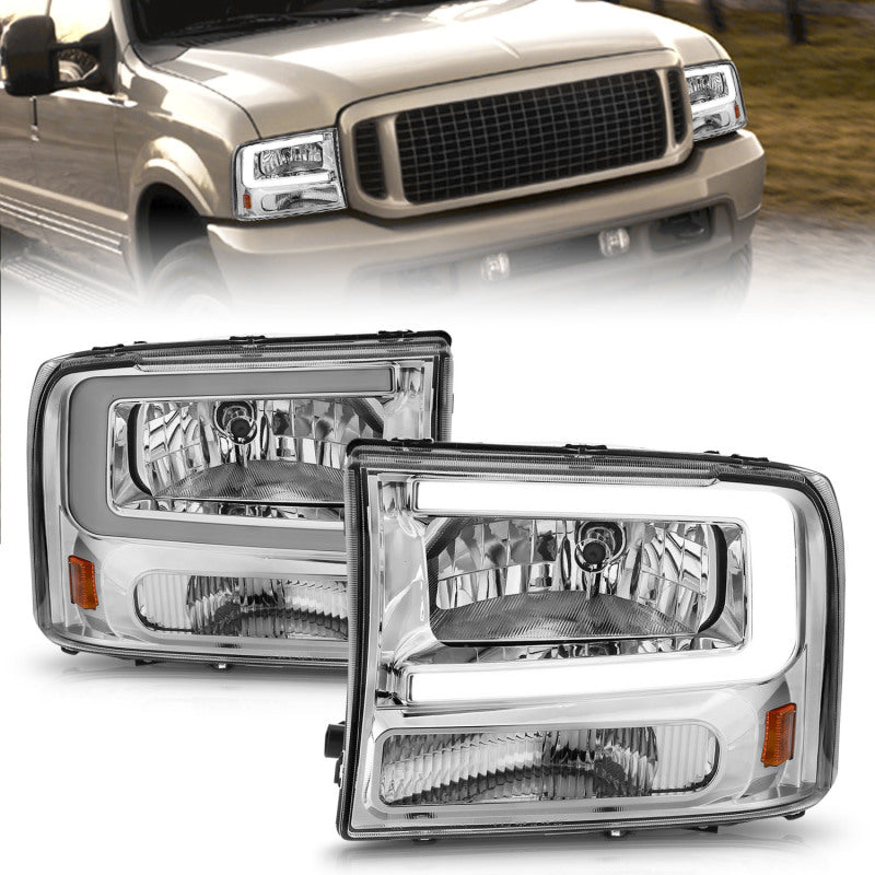 ANZO 99-04 Ford F250/F350/F450/Excursion (excl. 99) Crystal Headlights - w/ Light Bar Chrome Housing 111550