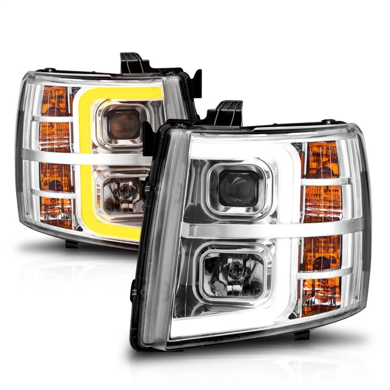 ANZO 2007-2013 Chevrolet Silverado 1500 Projector w/ Light Bar Chrome Housing w/ Sequential 111546