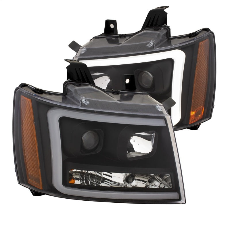 ANZO 07-14 Chevy Tahoe Projector Headlights w/ Plank Style Design Black w/ Amber 111402