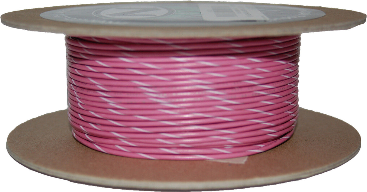 NAMZ CUSTOM CYCLE100' Spool 20-Gauge Wire (Pink/White Stripe)NWR-109-100-20