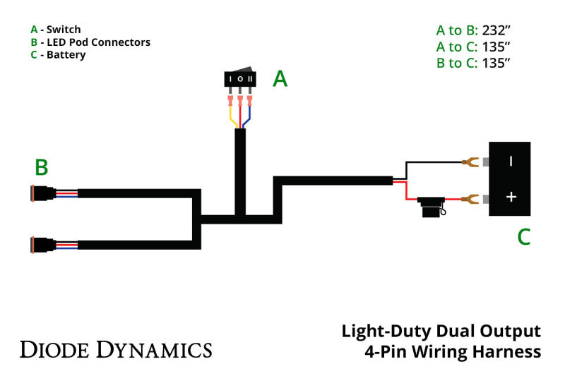 Diode Dynamics Light Duty Dual Output 3-way 4-pin Wiring Harness DD4092
