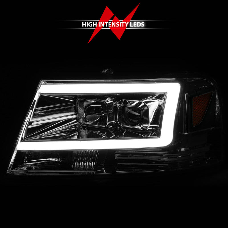 ANZO 2004-2008 Ford F-150 Projector Headlights w/ Light Bar Chrome Housing 111542