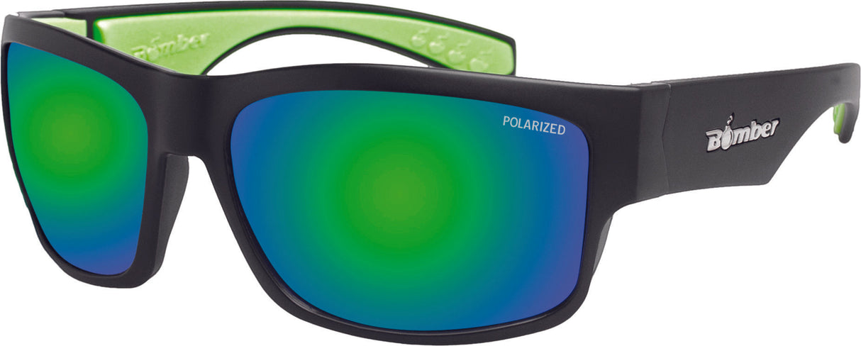 BOMBER Tiger Bomb Eyewear Matte Black W/Green Mirror Polarized TR111-GM
