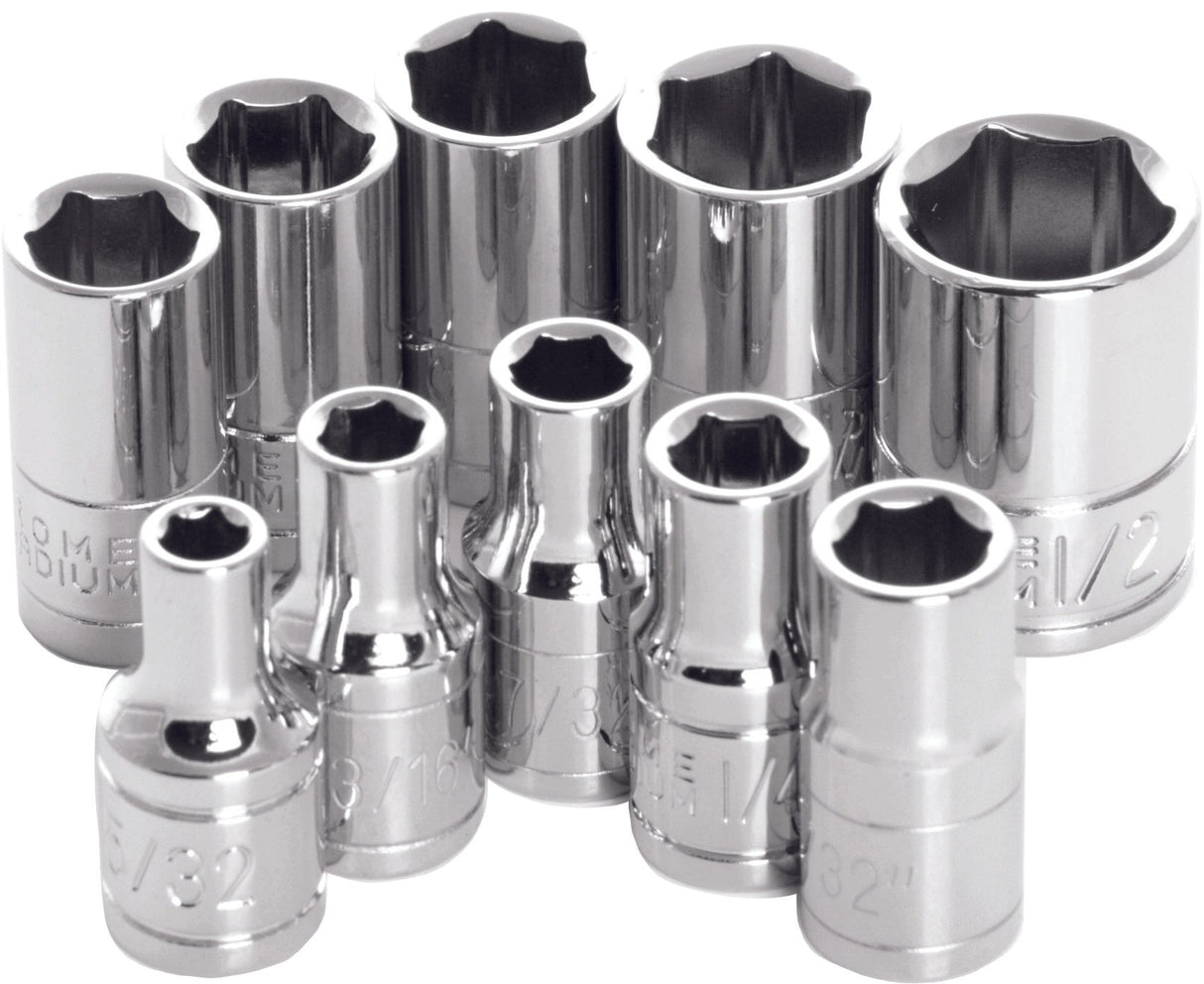 PERFORMANCE TOOL10 Pc 1/4" Sae Socket Set ShallowW36002