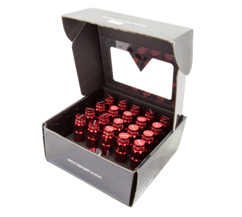 NRG 700 Series M12 X 1.5 Steel Lug Nut w/Dust Cap Cover Set 21 Pc w/Locks & Lock Socket - Red LN-LS700RD-21