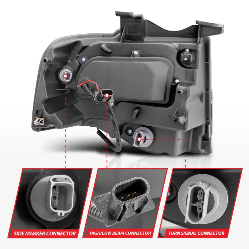 ANZO 2007-2014 Ford Expedition Projector Headlights w/ Halo Black 111113