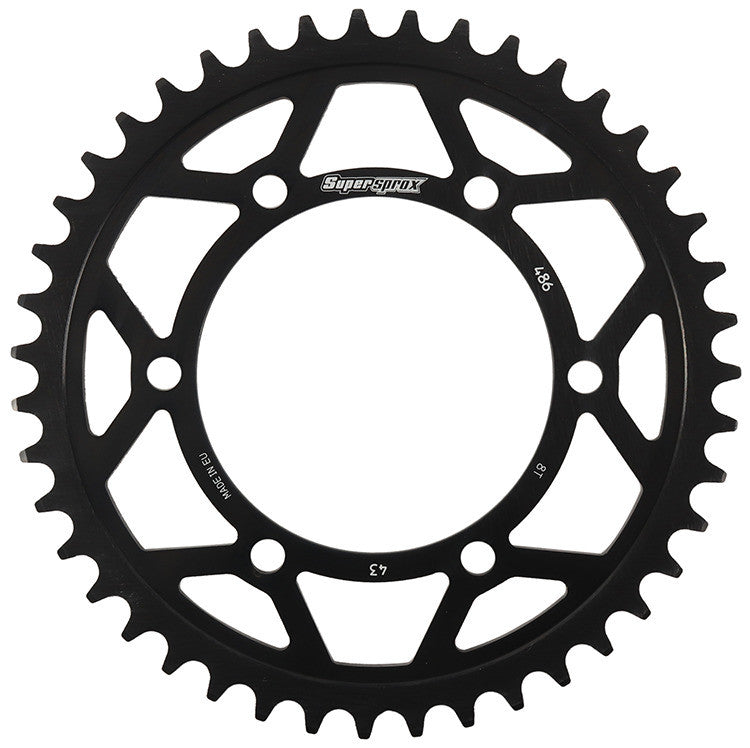 SUPERSPROX Rear Edge Sprocket Steel 43t-520 Blk Hon/Kaw/Suz/Yam RFA-486-43-BLK