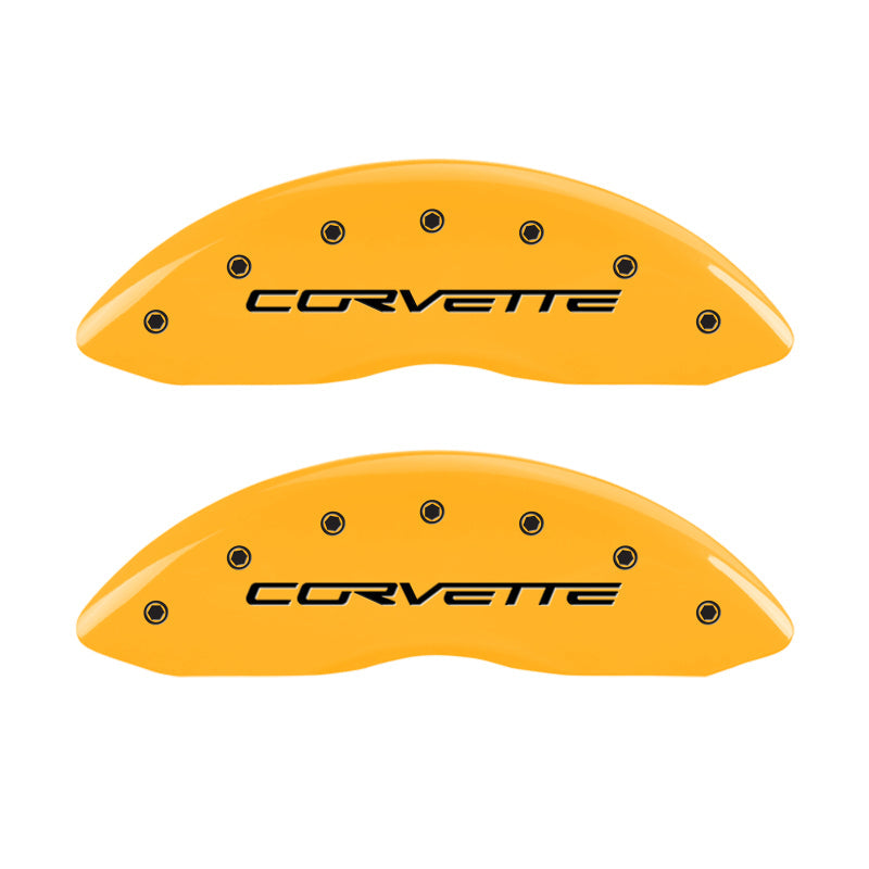 MGP 4 Caliper Covers Engraved Front & Rear C6/Corvette Yellow finish black ch 13008SCV6YL