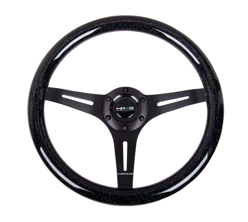 NRG Classic Wood Grain Steering Wheel (350mm) Black Sparkled Grip w/Black 3-Spoke Center ST-015BK-BSB