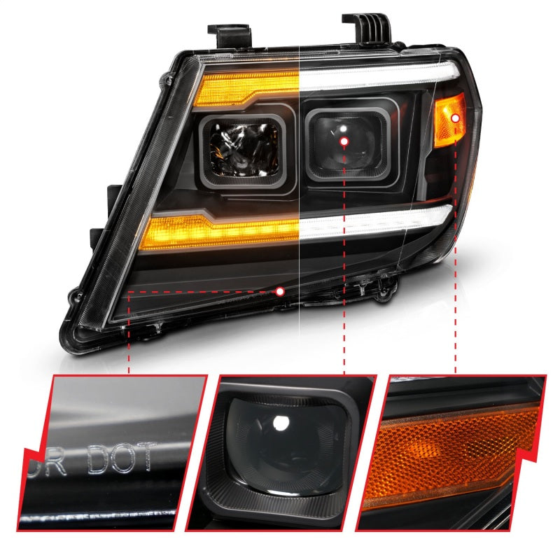 ANZO 09-20 Nissan Frontier Black Projector Plank Style DRL w/ Switchback & Sequential LED DRL 111597