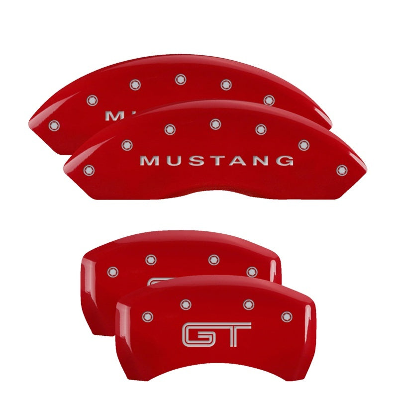 MGP 4 Caliper Covers Engraved Front Mustang Engraved Rear S197/GT Red finish silver ch 10197SMG2RD