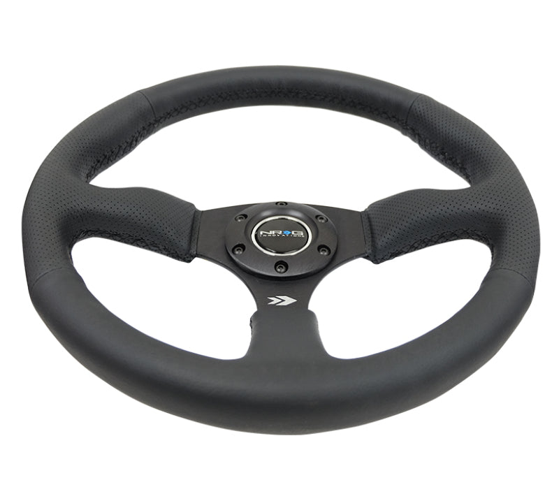 NRG Reinforced Steering Wheel (350mm / 2.5in. Deep) Blk Leather Comfort Grip w/5mm Matte Blk Spokes RST-023MB-R