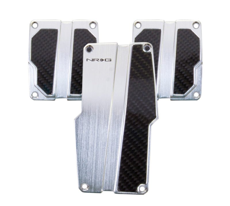 NRG Brushed Aluminum Sport Pedal M/T - Silver w/Black Carbon PDL-100SL