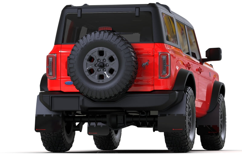 Rally Armor 21-22 Ford Bronco (Plstc Bmpr + RB - NO Rptr/Sprt) Blk Mud Flap w/Red Logo MF85-RB-PL-RD