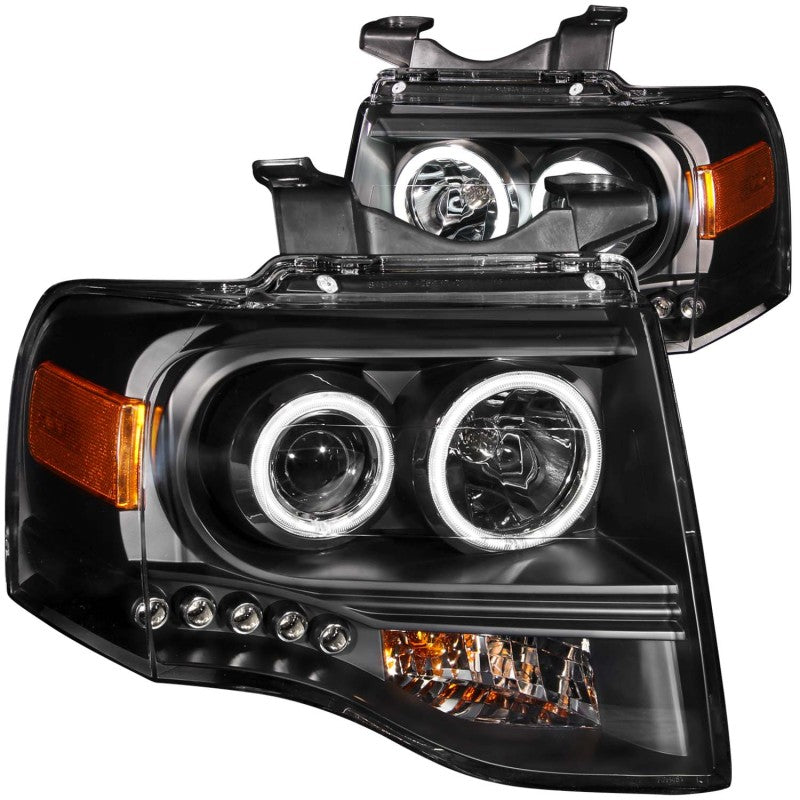 ANZO 2007-2014 Ford Expedition Projector Headlights w/ Halo Black 111113