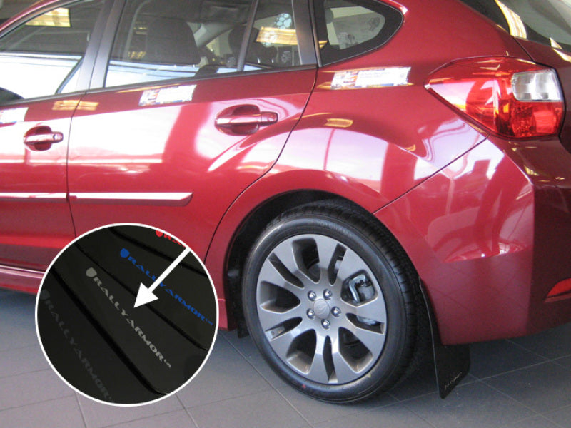 Rally Armor 12+ Subaru Impreza 5dr Hatch/4dr Sedan UR Black Mud Flap w/ Silver Logo MF22-UR-BLK/SIL
