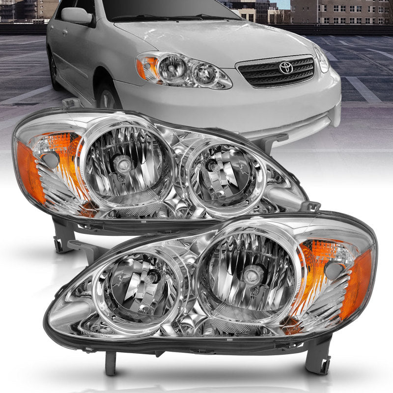 ANZO 2005-2008 Toyota Corolla Crystal Headlight Chrome Amber 121540