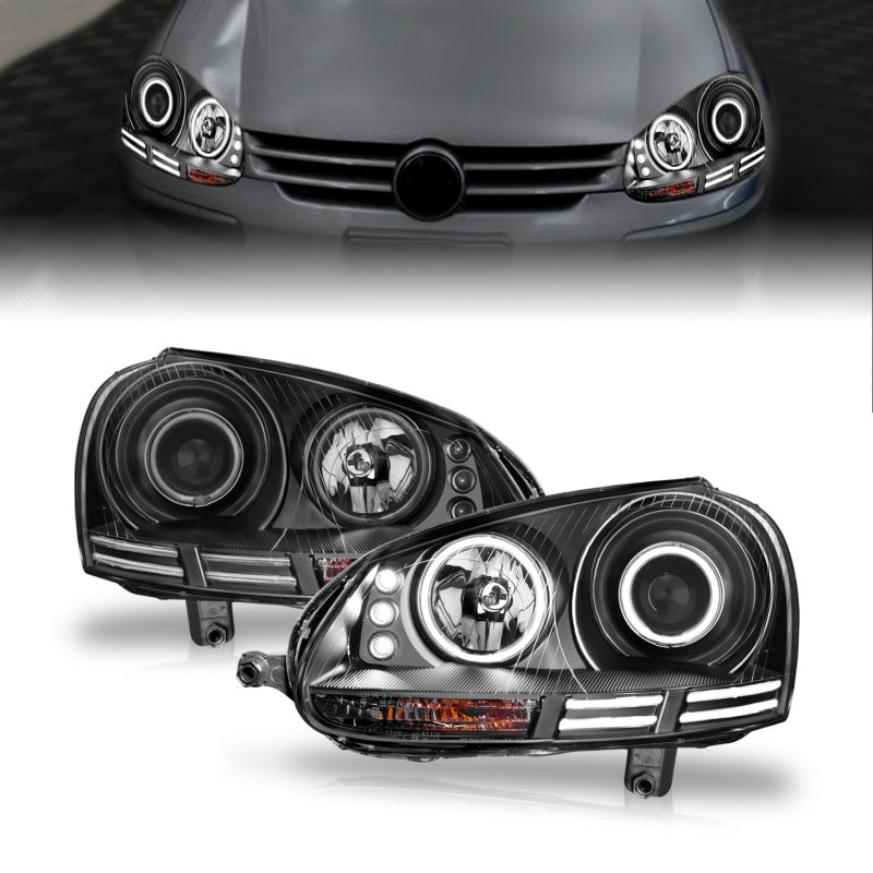ANZO 2006-2009 Volkswagen Rabbit Projector Headlights w/ Halo Black (CCFL) 121345