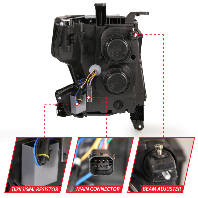 ANZO 15-20 Chevy Tahoe/Suburban LED Light Bar Style Headlights Black w/Sequential w/DRL w/Amber 111478