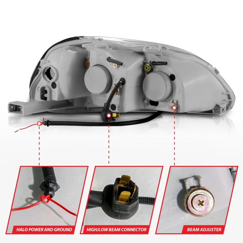 ANZO 1996-1998 Honda Civic Projector Headlights w/ Halo Black 121068