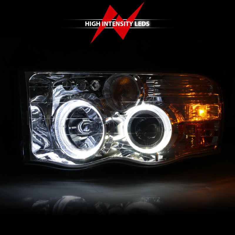 ANZO 2002-2005 Dodge Ram 1500 Projector Headlights w/ Halo Chrome Clear Amber 111491