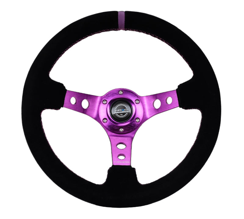 NRG Reinforced Steering Wheel (350mm / 3in. Deep) Black Suede w/Purple Center & Purple Stitching RST-006S-PP