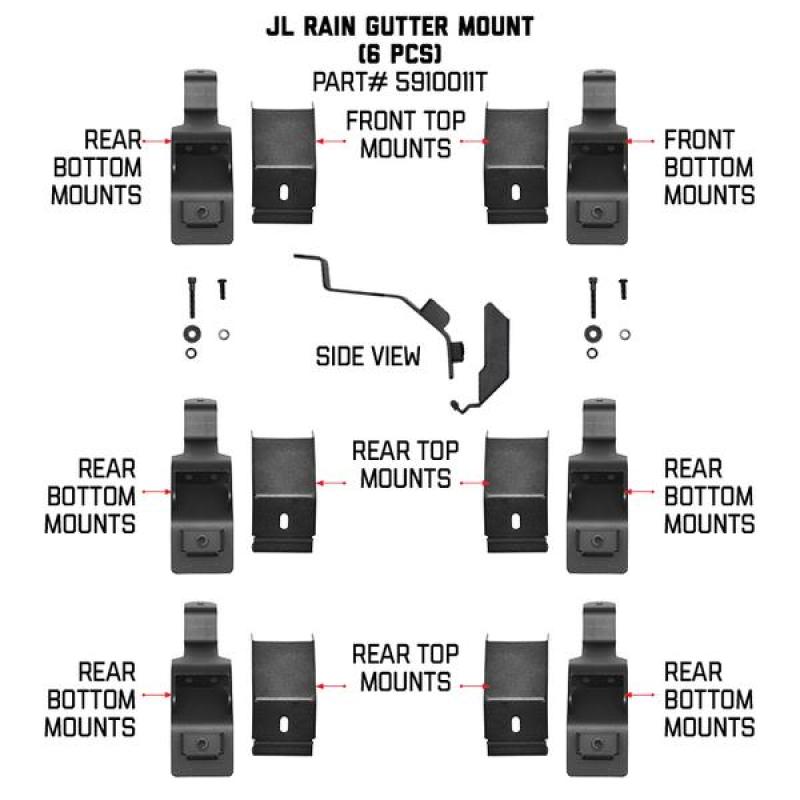 Go Rhino 6pc Rain Gutter Mounting Kit for SRM Rack 5910011T