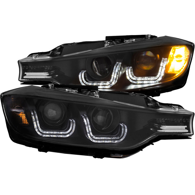ANZO 2012-2015 BMW 3 Series Projector Headlights w/ U-Bar Black 121504
