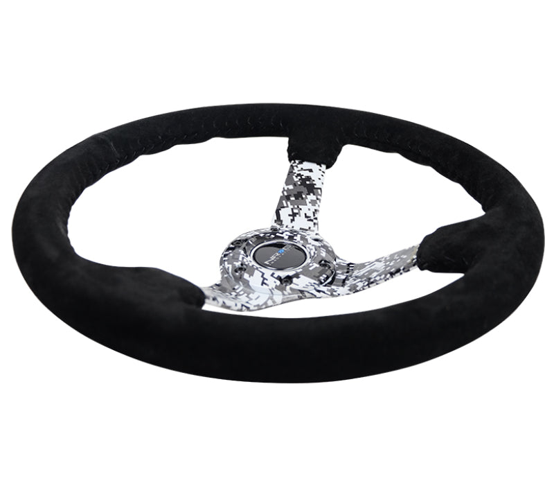 NRG Reinforced Steering Wheel (350mm / 3in. Deep) Blk Suede w/Hydrodipped Digi-Camo Spokes RST-036DC-S
