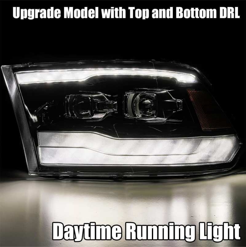 AlphaRex 09-18 Dodge Ram 1500HD LUXX LED Proj Headlights Plnk Style Blk w/Activ Light/Seq Signal/DRL 880539