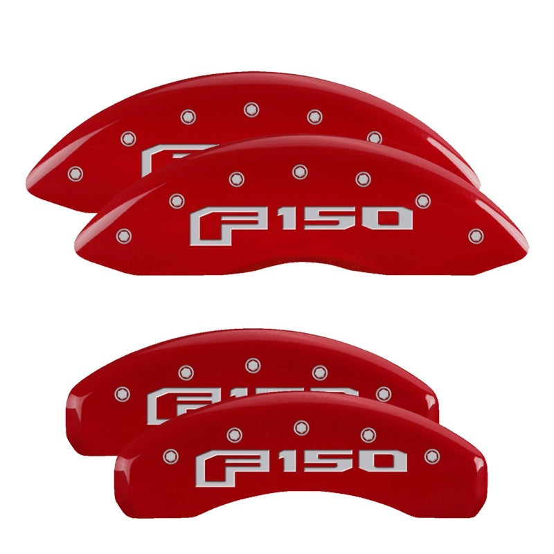 MGP 4 Caliper Covers Engraved Front & Rear 2015 Ford F-150 Red Finish Silver Characters 10219SF16RD