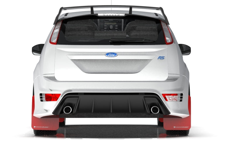 Rally Armor 2009-11 Ford Focus MK2 RS Red Mud Flap White Logo MF56-UR-RD/WH